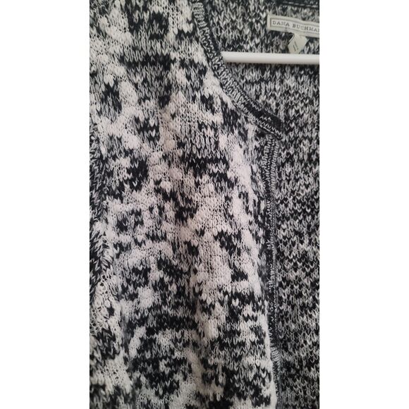 Dana Buchman GUC Black & White Marl Knit Long Open Cardigan sz L w/Pockets - Picture 2 of 8